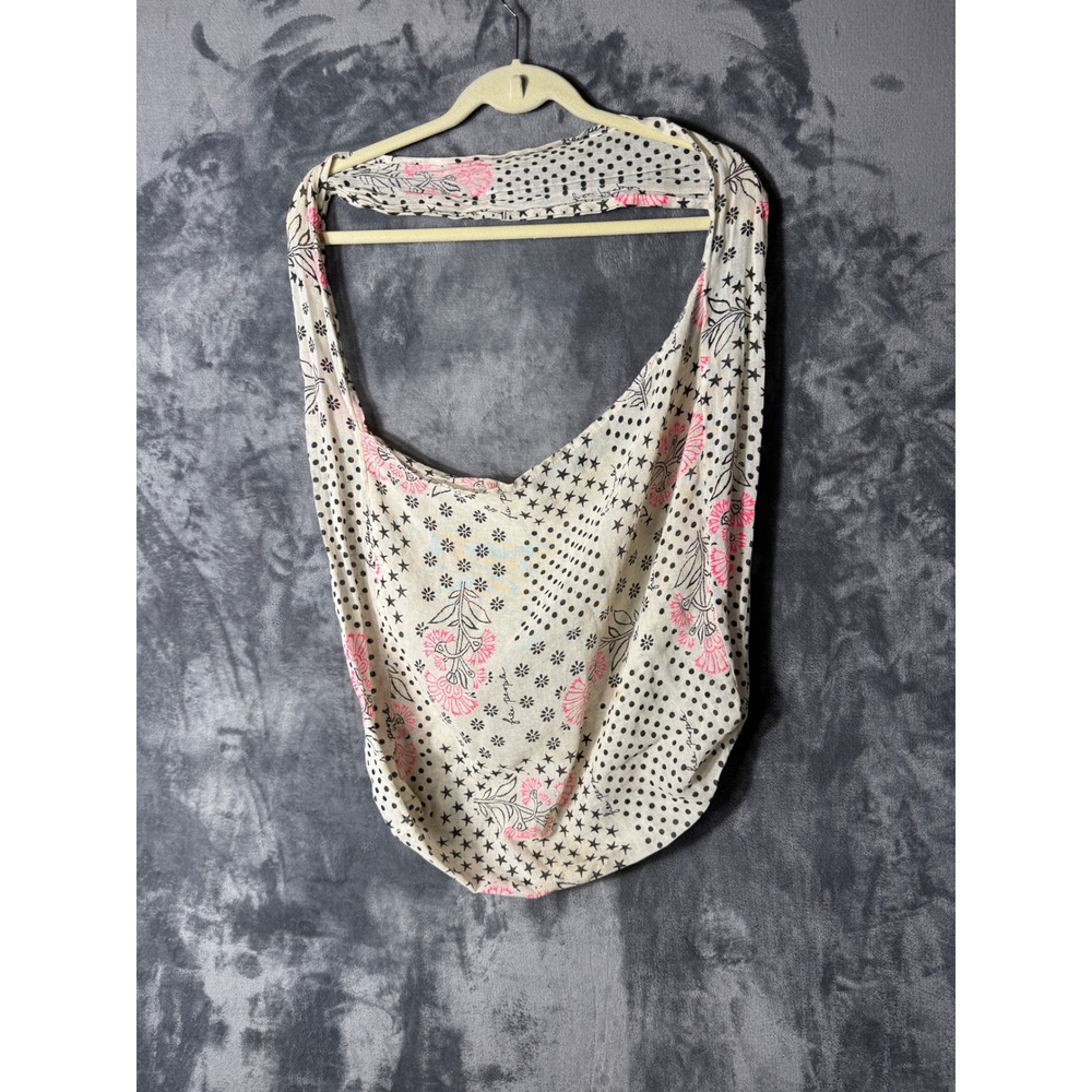Free People Boho Sling Bag Cream Polka Dot Star Floral Print Gauze Slouchy Hobo
